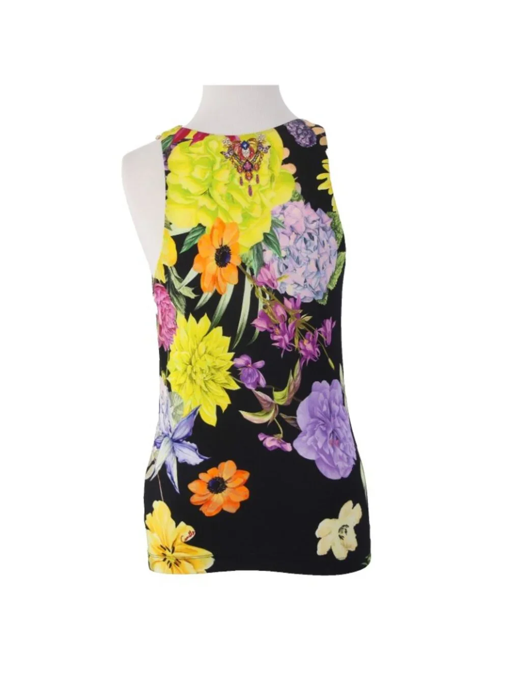 Camilla Top Sz S Black Yellow Multi Colored Floral Sleeveless Viscose Elastane - Picture 4 of 9